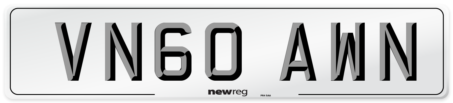 VN60 AWN Number Plate from New Reg